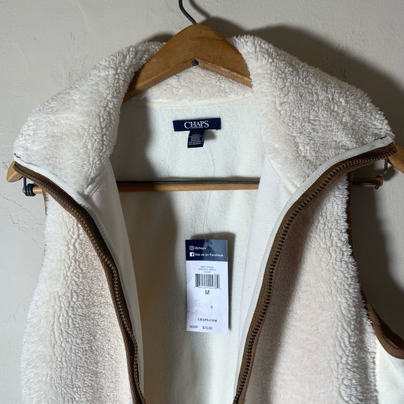 Chaps sherpa cream off white funnel neck cozy layering vest sz M NWT - Picture 6 of 11